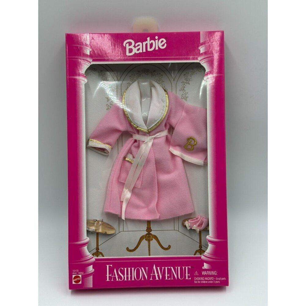 Vintage NIP 1995 Barbie Mattel Fashion Avenue Pink Bathrobe Towel slippers 14292